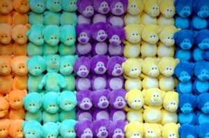 colorful rows of stuffed animals