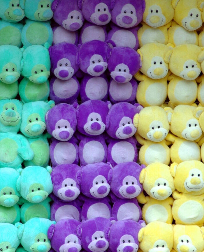 colorful rows of stuffed animals