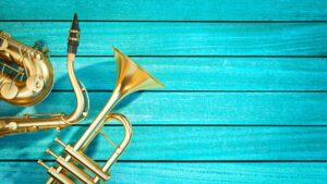 Jazz Instruments on Aqua background